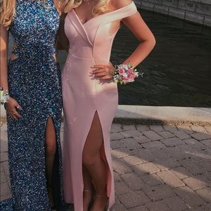 Pretty Pink off the shoulder prom dress